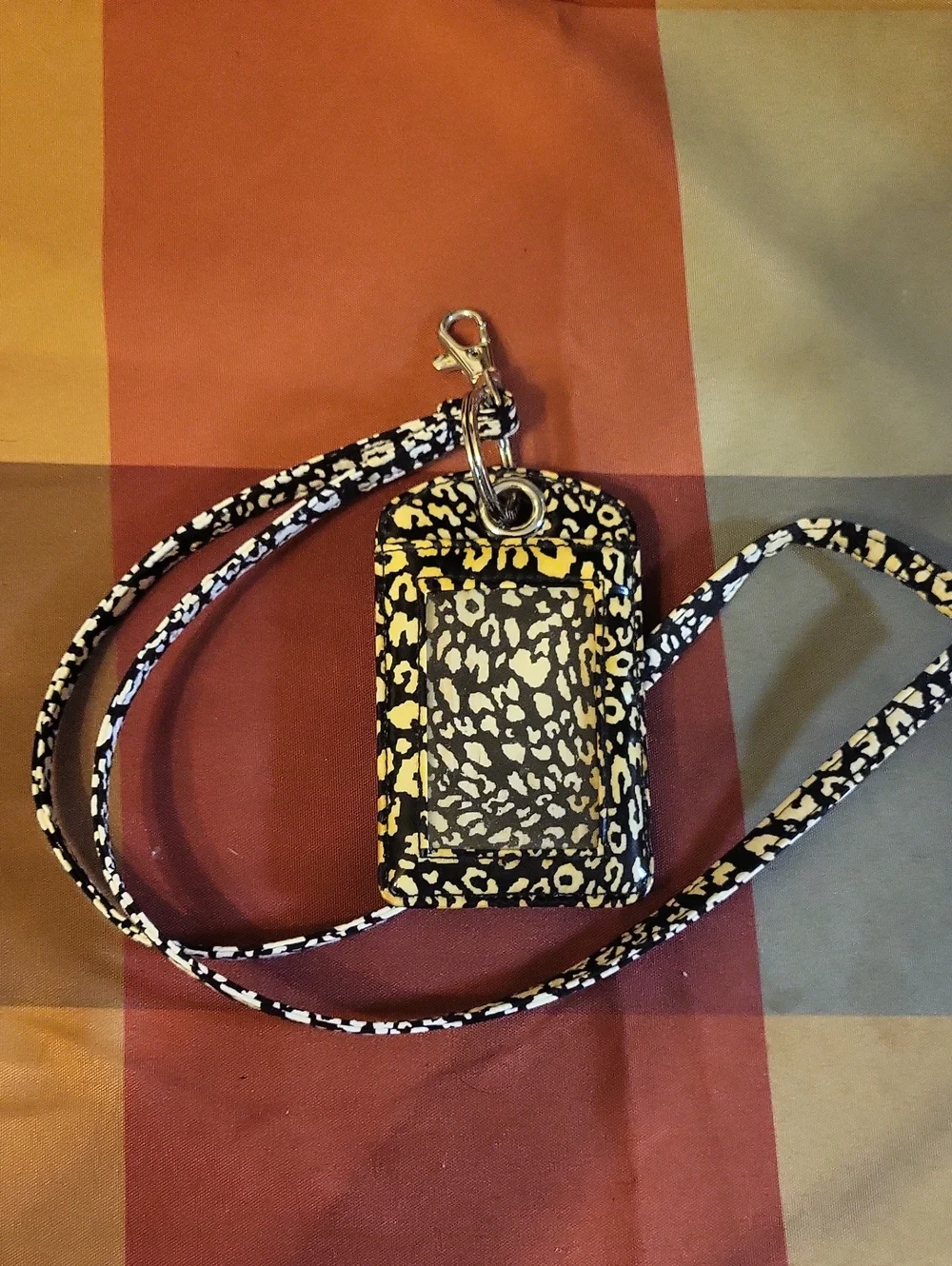 Vera Bradley Leopard Print Badge Holder Lanyard with ID Window - Black & Yellow